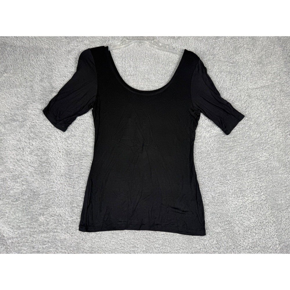 Ultra Flirt Scoop Neck Top Womens Large Black NWT Elbow Sleeve Basic 33N46